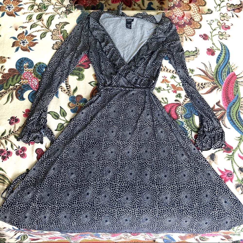Express Faux Wrap Long Sleeve Dress